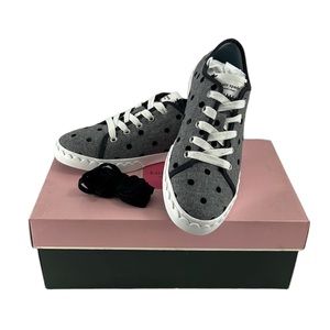 NIB Kate Spade Vale Velvet POLKA DOT Sneakers Grey Black with Extra Shoe Laces